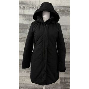 Lucky Brand Women's Longline Quilted-Panel Full Zip Coat Black Hooded Size M